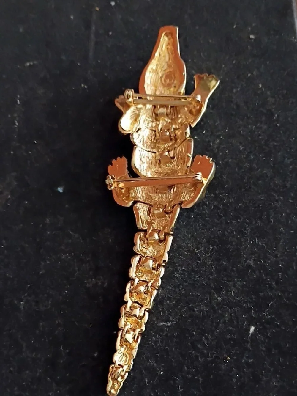 Gold and Black Crocodile Brooch Pin by